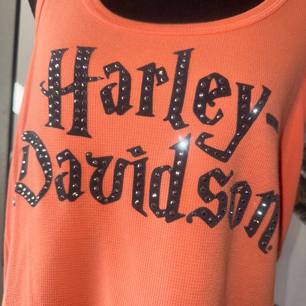 Harley-Davidson Women's Orange Sleeveless Tank with Studded Logo - Picture 2 of 5